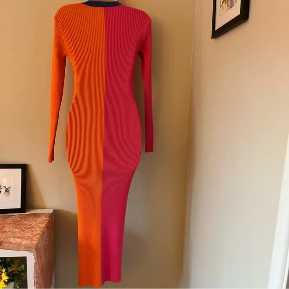 Staud x Birkenstock Pink and Orange Shoko Long Sleeve Midi Dress Medium - Picture 11 of 16